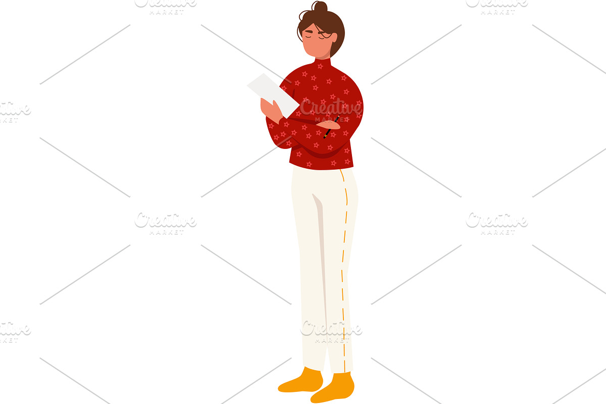 Pensive woman thinking about sketch, a Person Illustration by vectorpointstudio