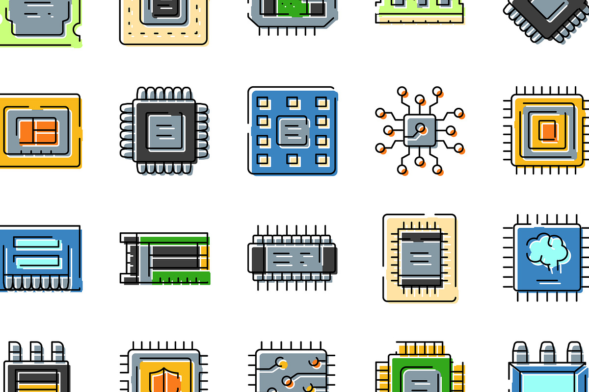 Computer chip technology icons, an Object Graphic by pikepicture (Photo 3 of 3)