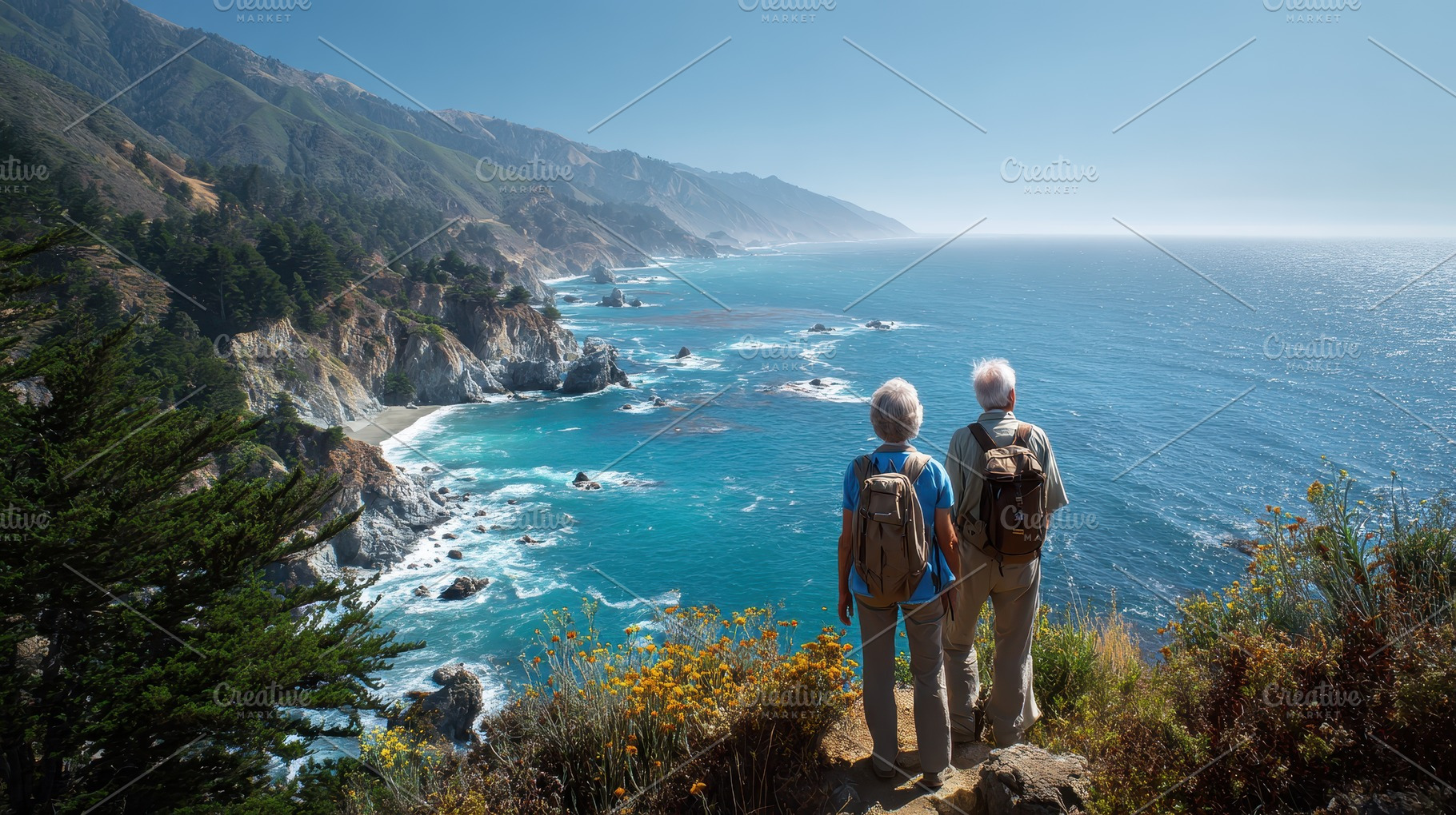 A senior couple stands together, a Photo by Pavel_design
