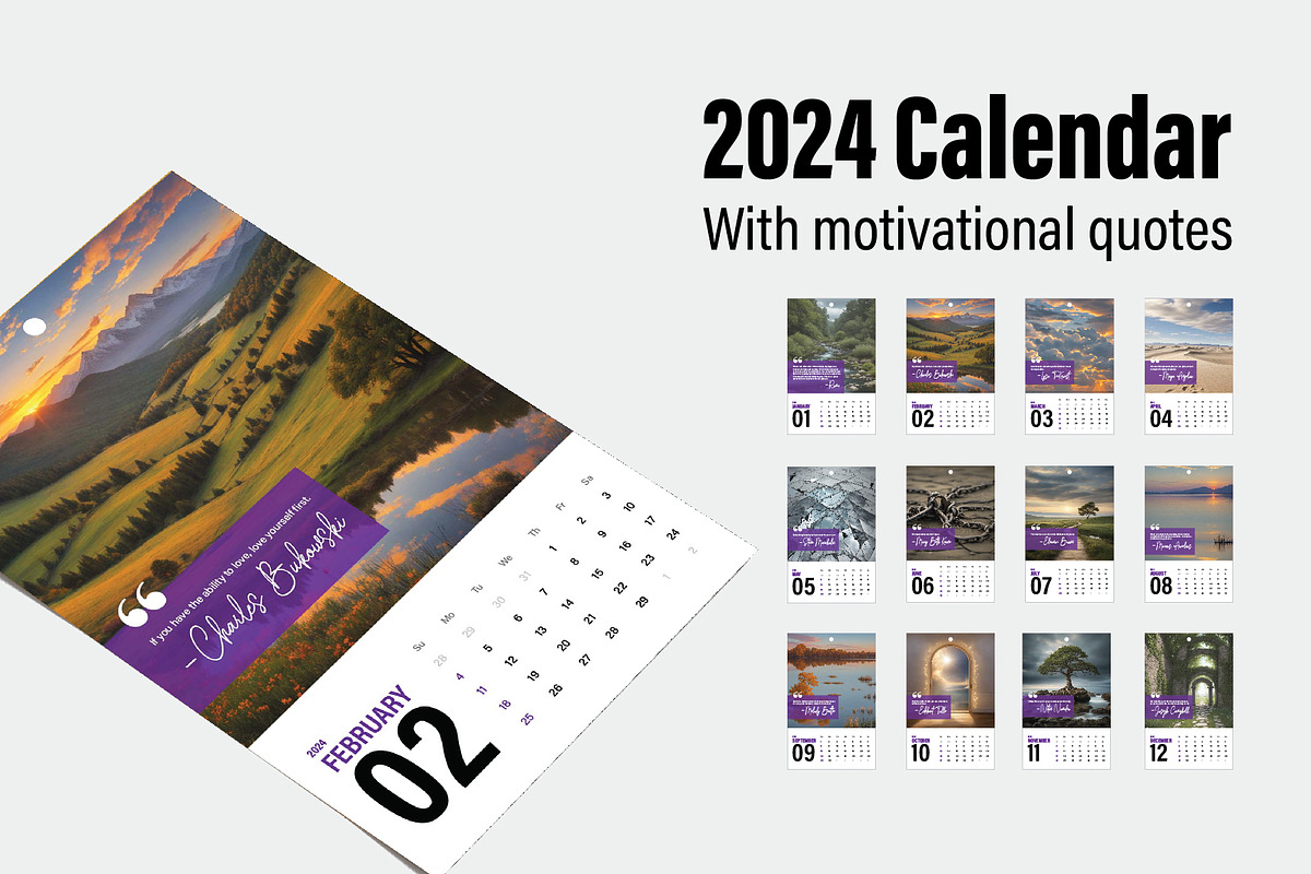 2024 Tabloid Calendar with Quotes, a Poster Template by CreativPurpose (Photo 1 of 13)