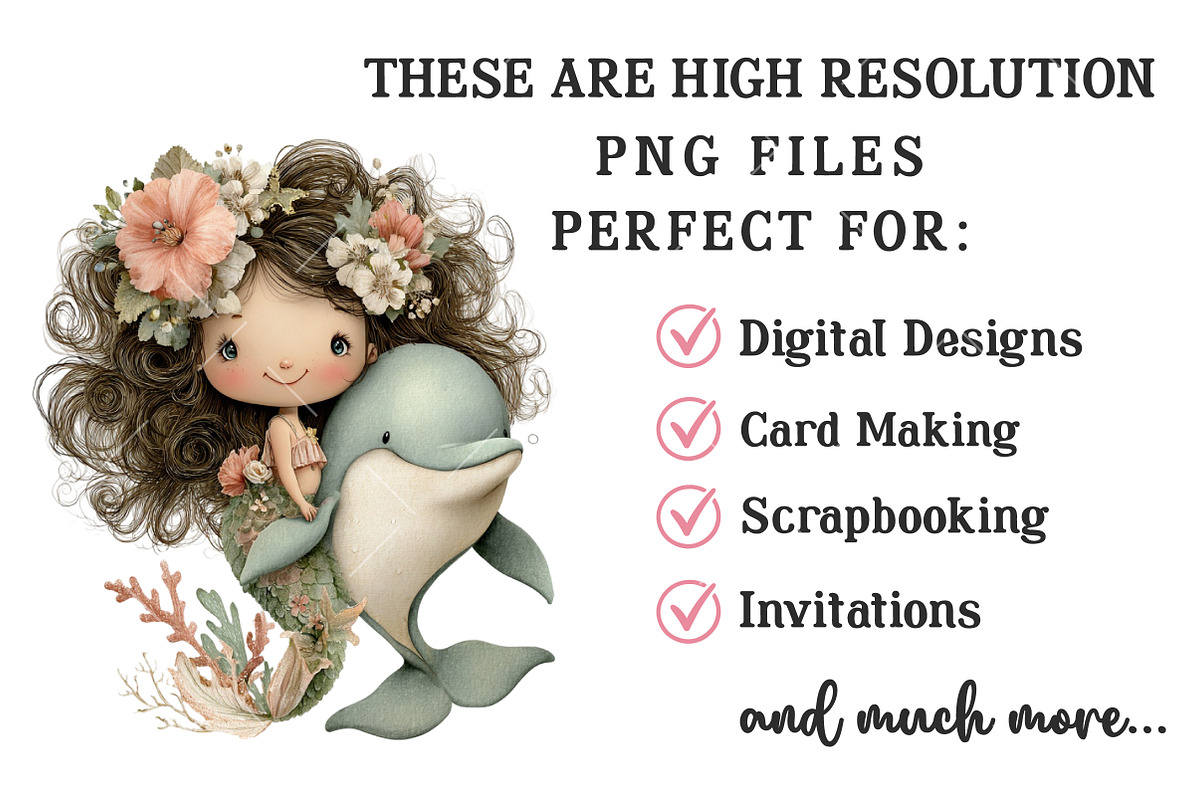 Whimsical Summer Mermaid Clipart, an Illustration by OK Design (Photo 5 of 6)