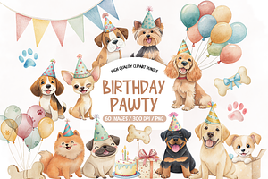 Paw Party Clipart, Dog Birthday, an Illustration by TatiMockup