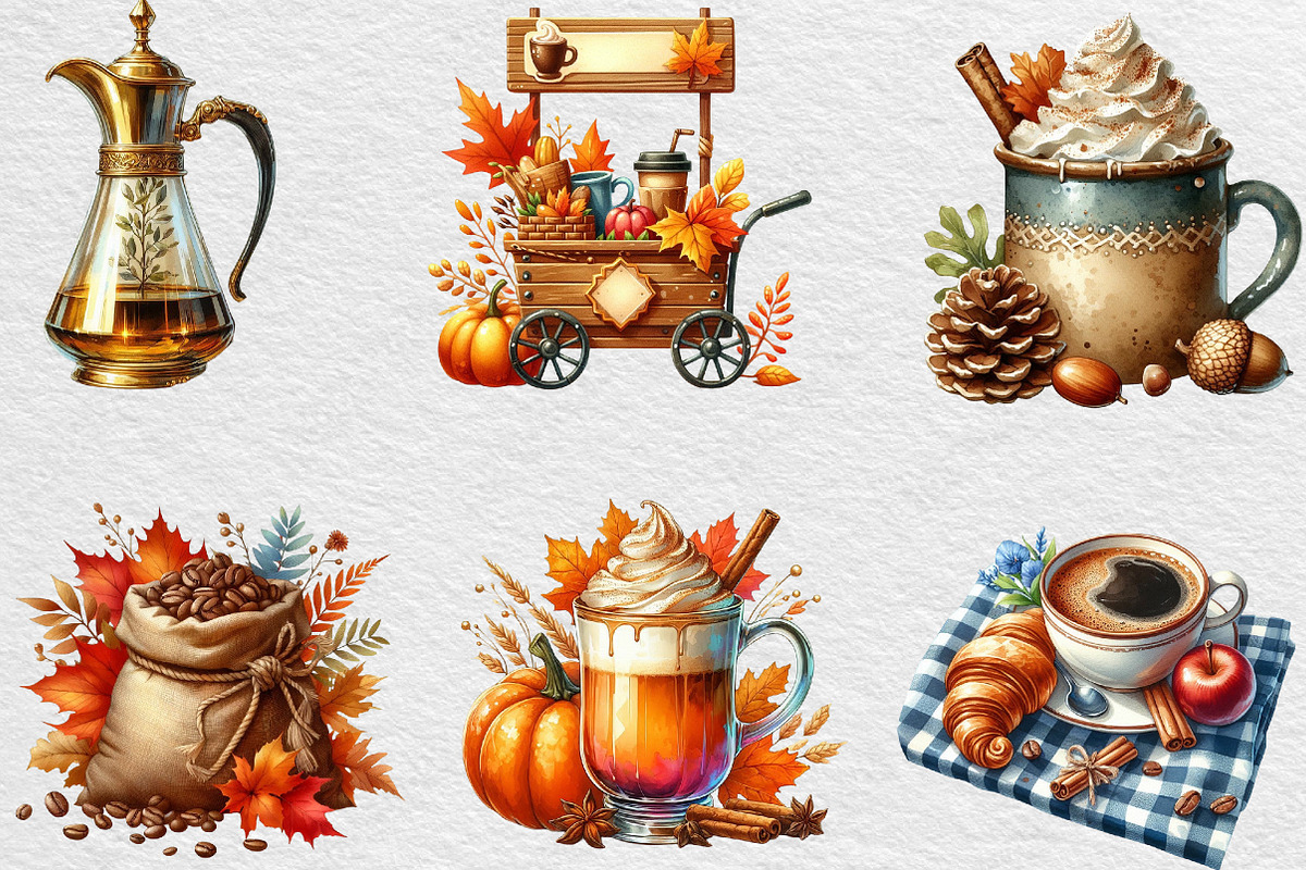 Vintage Autumn Coffee Clipart, an Illustration by Black Bird Studio (Photo 3 of 6)