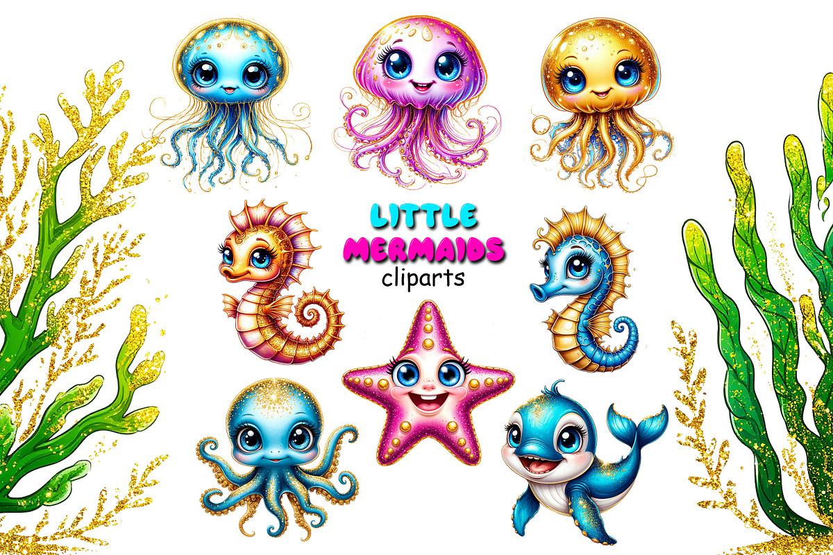 Little mermaids clipart set png, an Object Graphic by JuliaStarArt-FantasyHome (Photo 4 of 12)