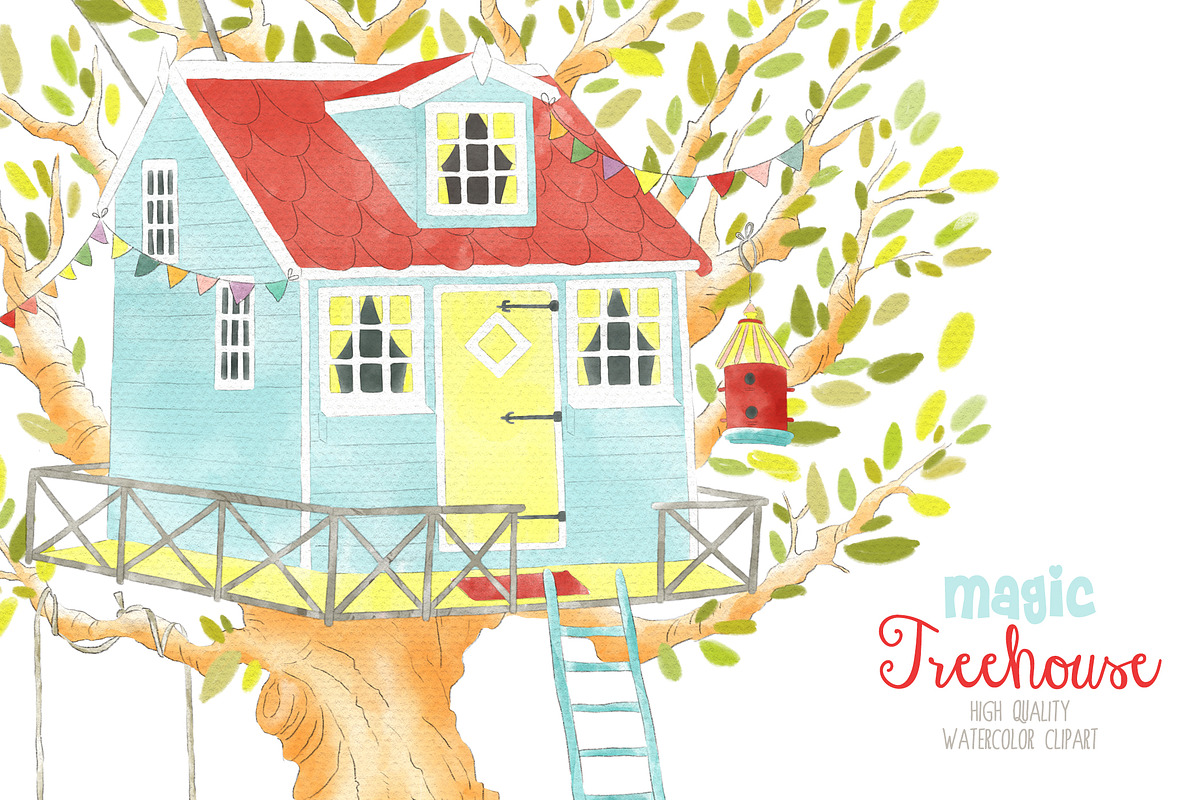 Treehouse watercolor clipart png, a Decorative Illustration by Magic Story Studio (Photo 2 of 3)