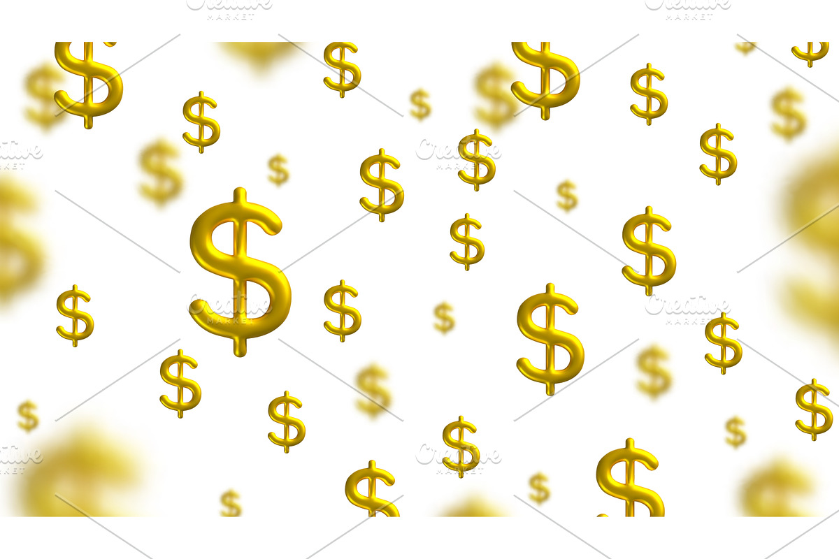 Gold dollar signs rain over a white, a Finance Illustration by Woters little shop