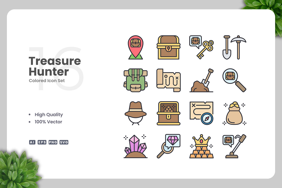 Treasure Hunter Colored Icons, an Icon by Upnowgraphic