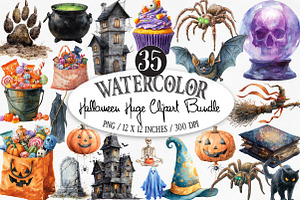 Watercolor Halloween Huge Clipart, an Illustration by Designking