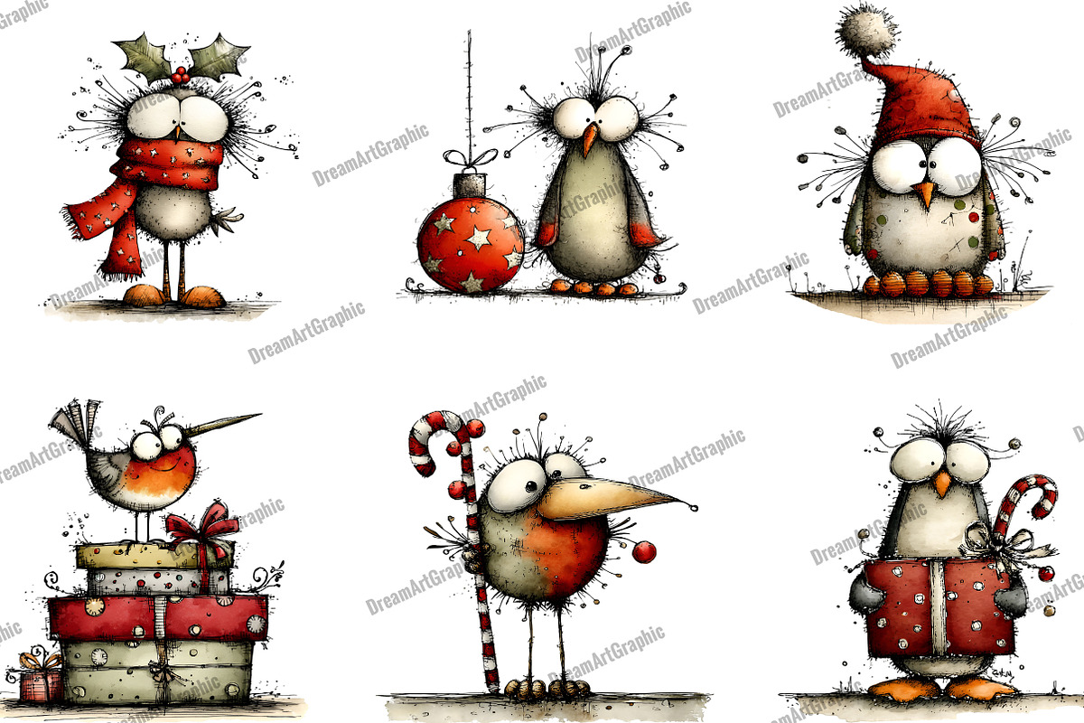 Quirky Christmas Birds Clipart, an Illustration by DreamArtGraphic (Photo 5 of 5)
