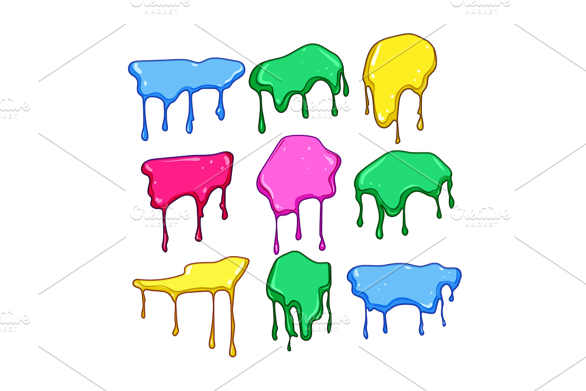 Colorful dripping paint liquid blobs, an Illustration by pikepicture