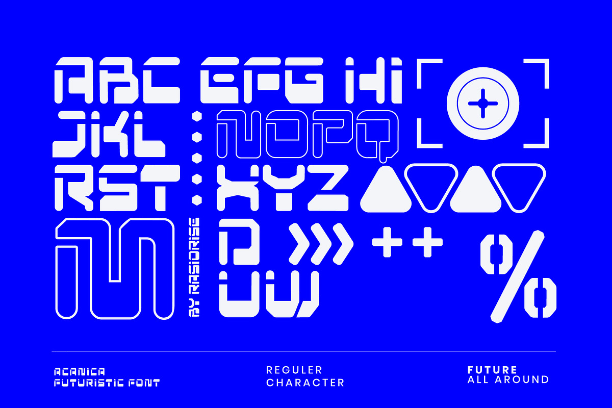 Acanica a Y2K Futuristic Font, a Sans Serif Font by Rasiorise Studio (Photo 2 of 9)