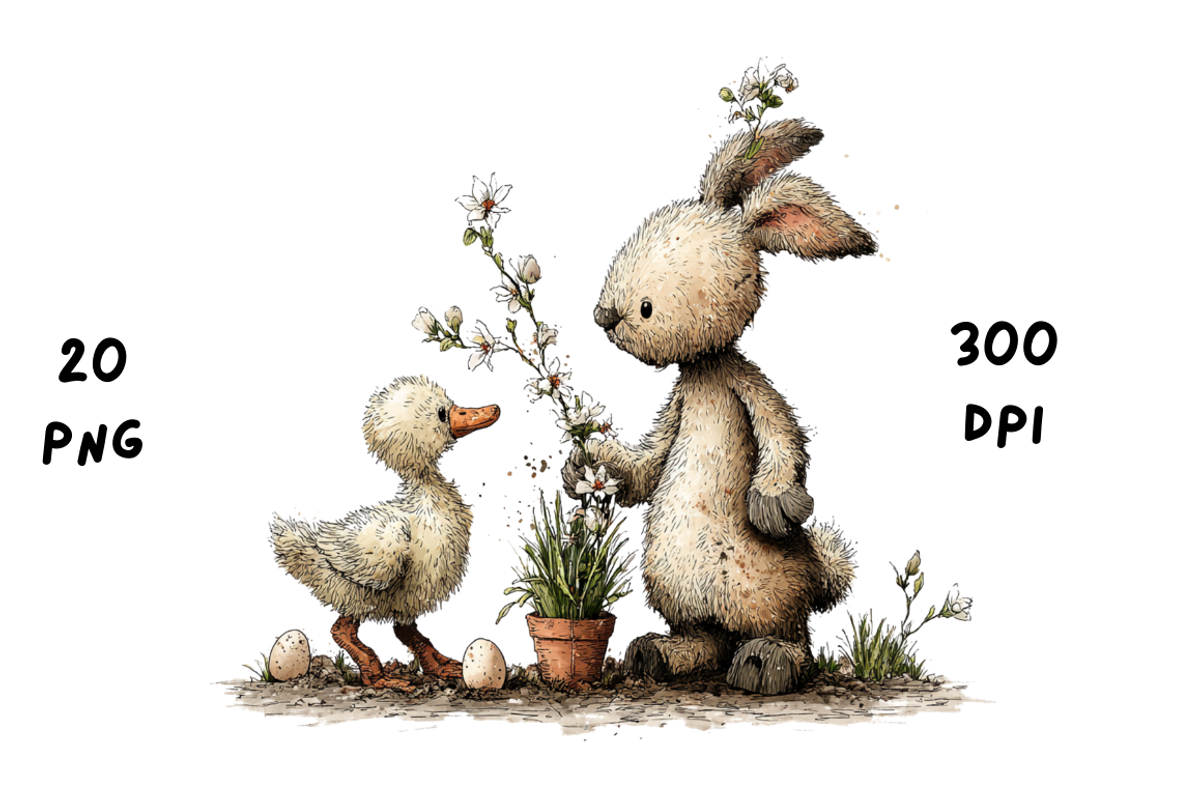 Whimsical Floral Bunny and Duck, an Animal Illustration by GiraffeCreative (Photo 4 of 20)