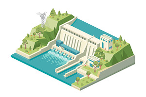 Water dam. Hydroelectric power., an Illustration by Booblgum