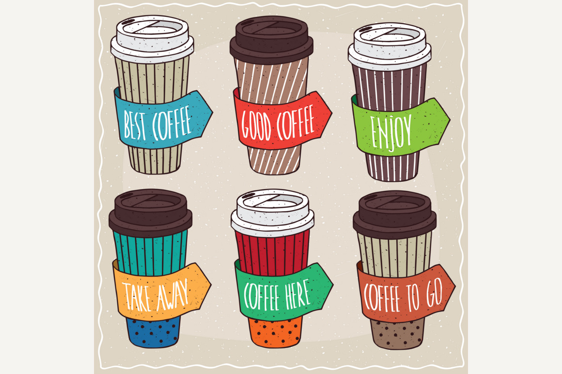 Set of trendy paper cups of coffee, a Food Illustration by Alex and Aris