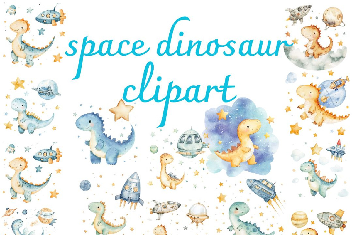 dinosaurs in space watercolorclipart, a Transportation Illustration by Opor (Photo 1 of 11)