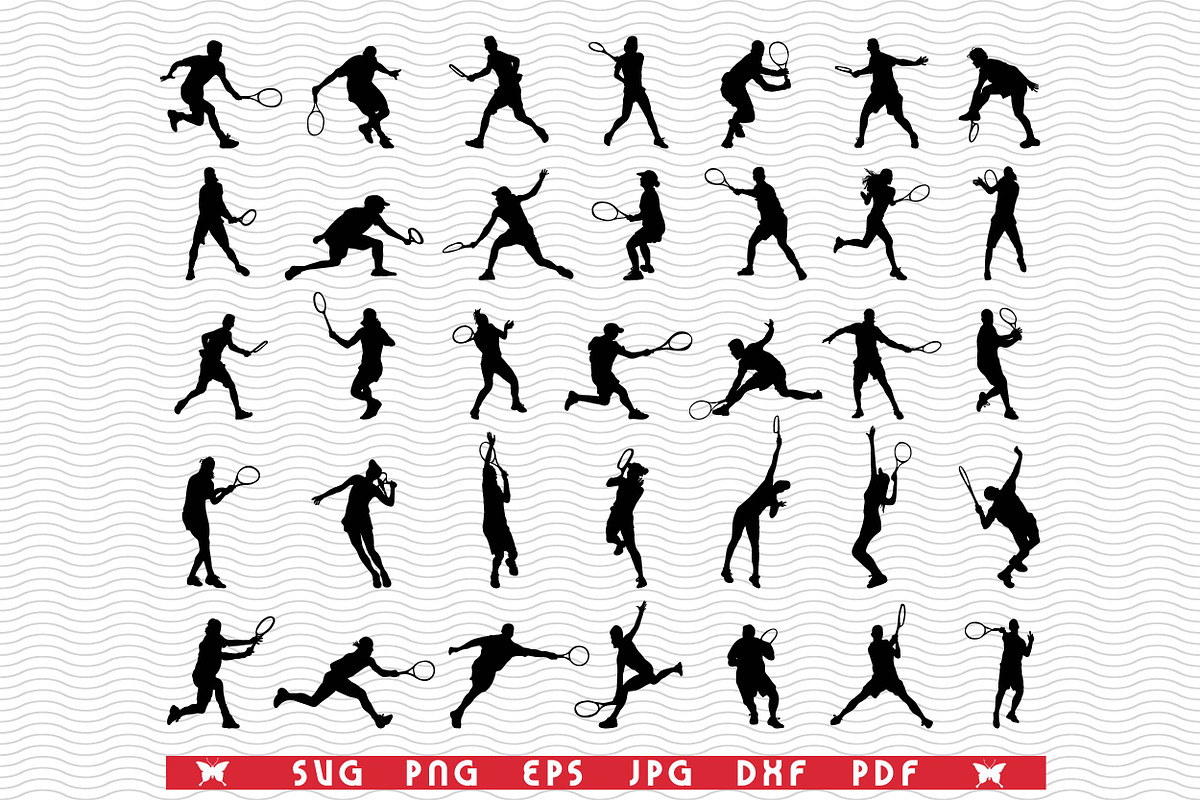 SVG Tennis Players, Black Silhouette, a Pattern Graphic by DesignStudioRM