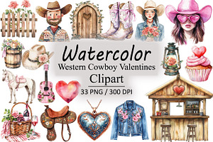 Western Cowboy Valentines Clipart, an Illustration by Design Market