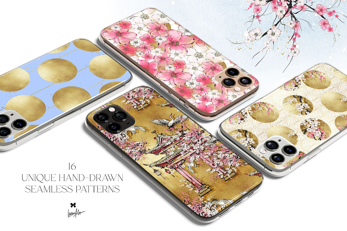 Cherry Blossoms Japanese Patterns, a Pattern Graphic by KaramfilaS (Photo 2 of 23)