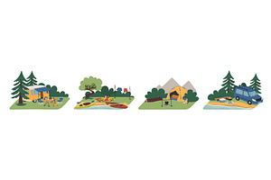Camping on river bank, in forest and, an Object Illustration by vectorpointstudio