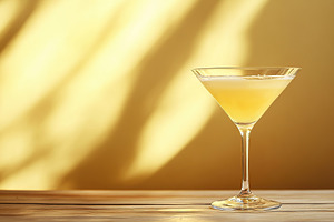 Elegant martini cocktail served on a wooden surface under soft light, a Food & Drink Photo by AlyaAnd