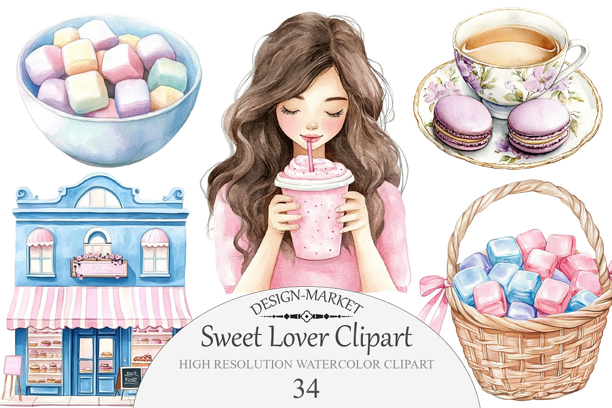 Watercolor Sweet Lover Clipart, an Illustration by Design Market (Photo 1 of 4)
