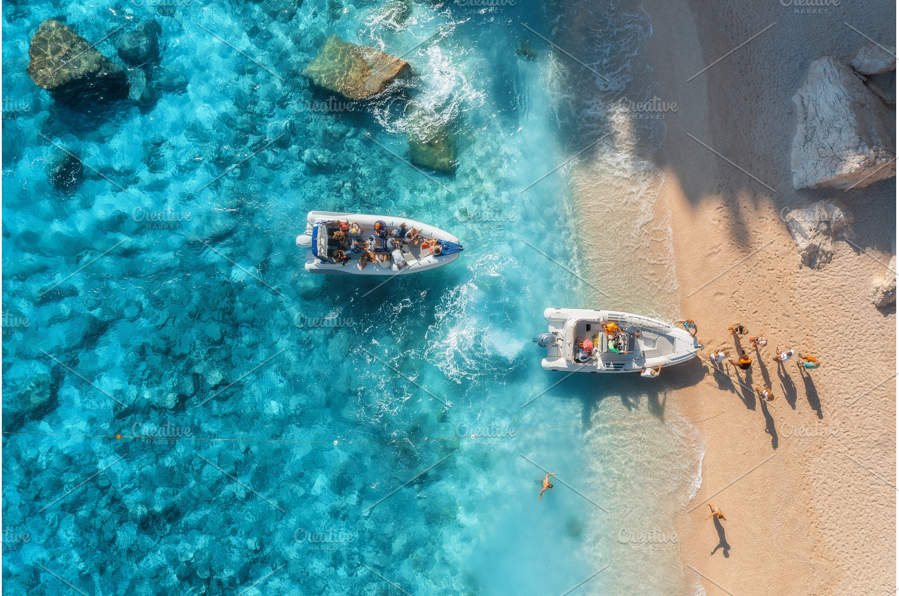 Aerial view of boat, sandy beach, a Nature Photo by den-belitsky