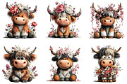 Whimsical Highland Cow Floral Clipar, an Illustration by CraftArtStudio (Thumbnail 6 of 6)