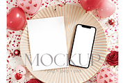 Valentine Card and Phone Mockup, a Product Mockup by MockupWizard (Thumbnail 1 of 4)