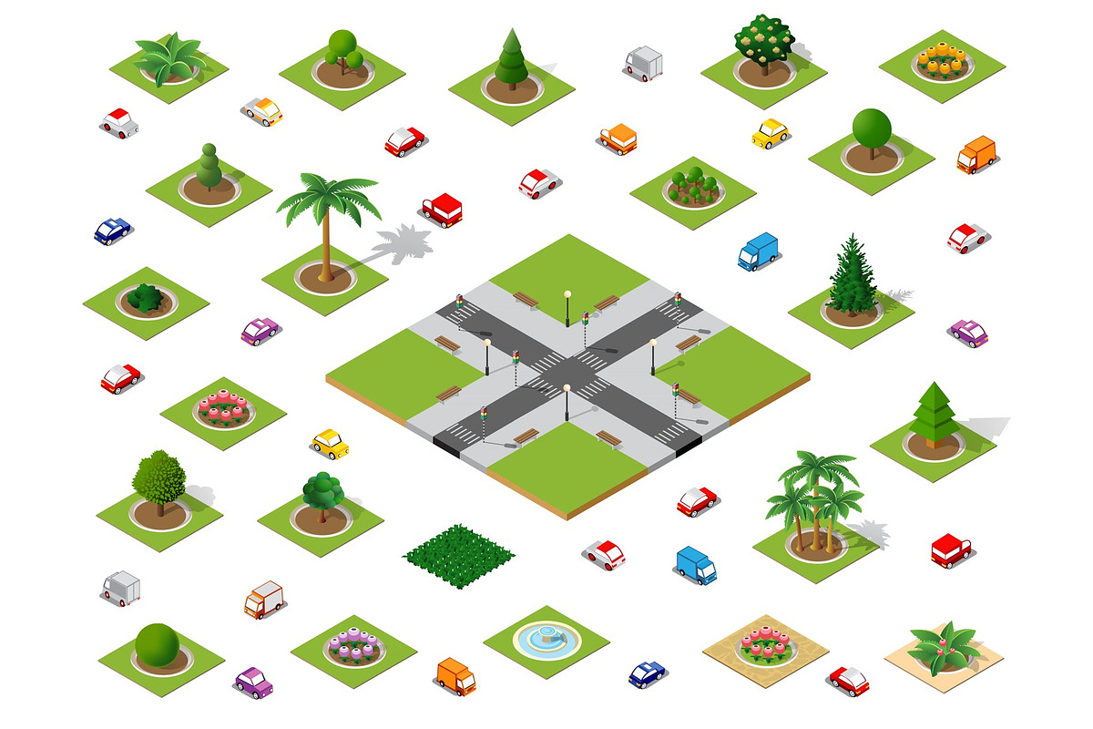 Crossroads set city street, a Transportation Illustration by AlexZeL (Photo 1 of 5)