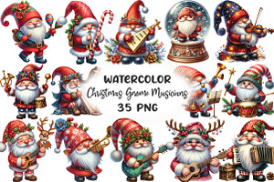 Christmas Gnome Musicians PNG, an Illustration by CraftArtStudio