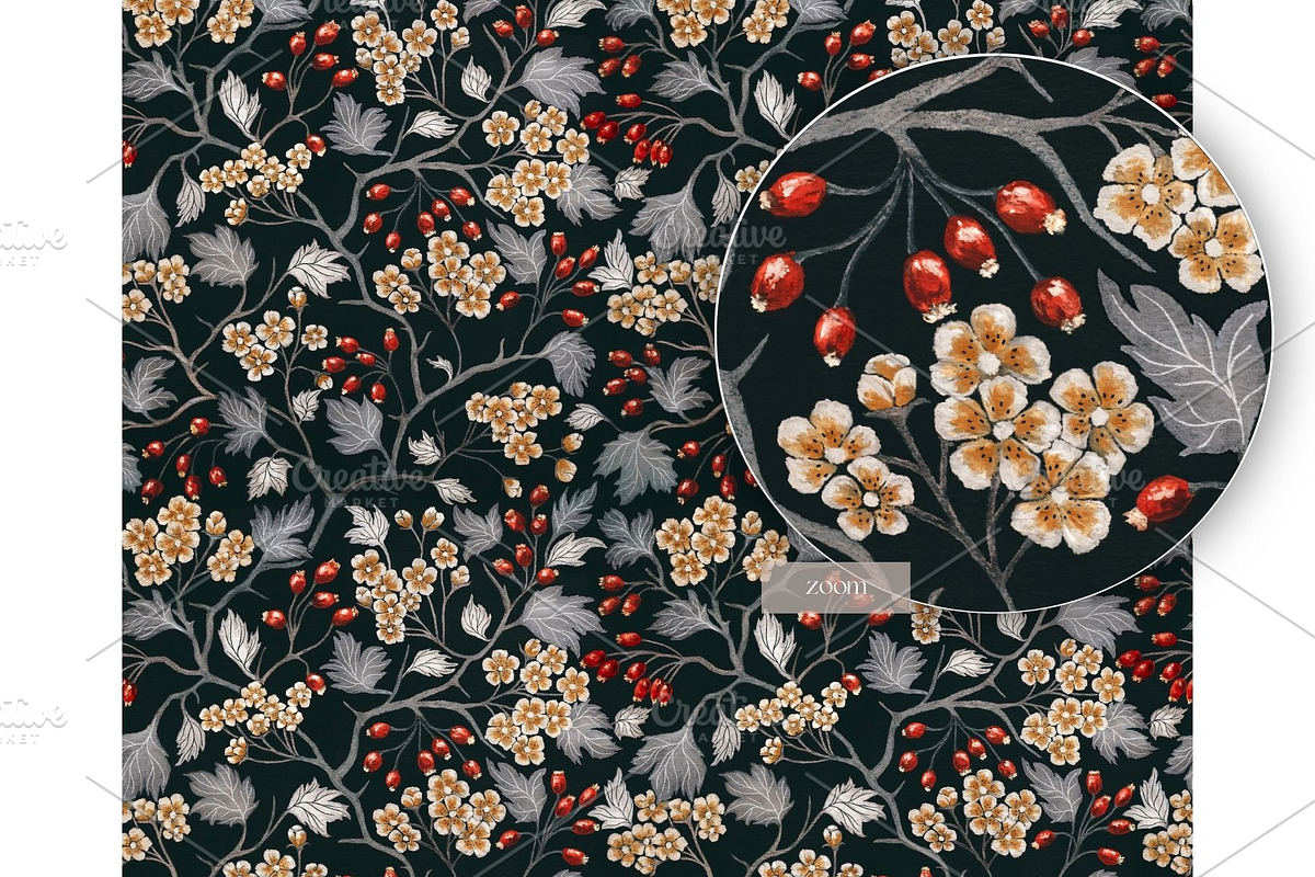 Midnight Hawthorn Vintage Pattern, a Pattern Graphic by MouseGrey (Photo 8 of 8)
