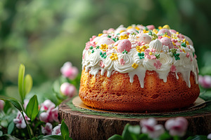 Delicious decorated easter cake with colorful toppings, a Food & Drink Photo by AlyaAnd