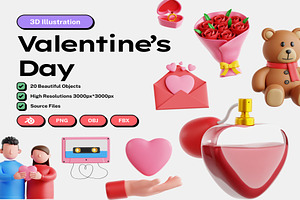Valentine's Day 3D Icon Set, an Object Illustration by Lumina_ui_ux202