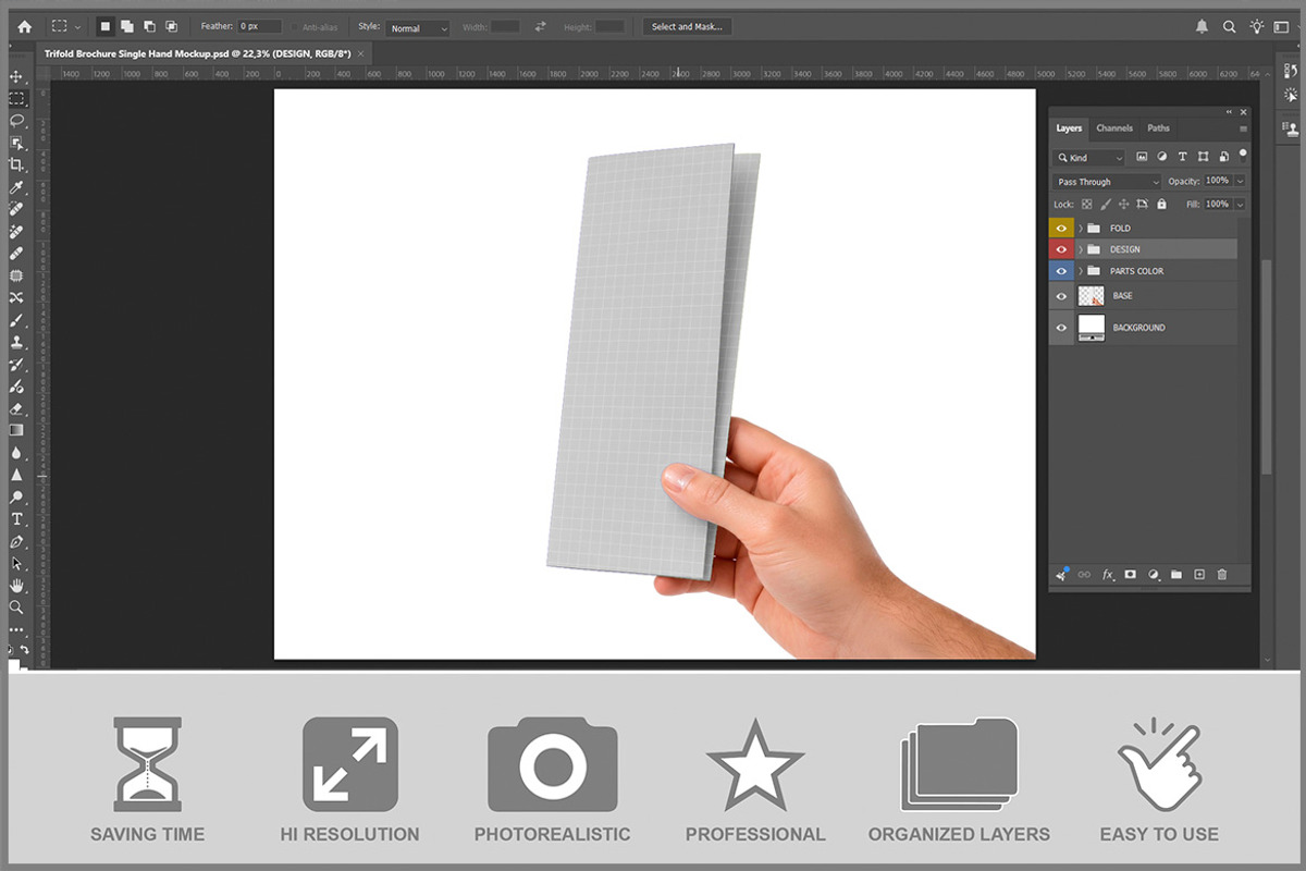 Trifold Brochure Single Hand PSD, a Merchandise Mockup by Bruno's Shop (Photo 2 of 3)