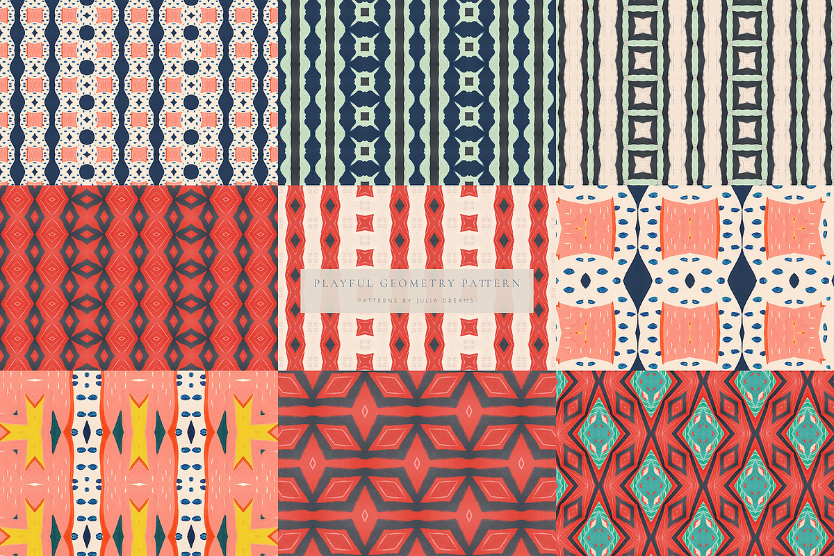 Playful Geometry Seamless Patterns, a Pattern Graphic by Julia Dreams