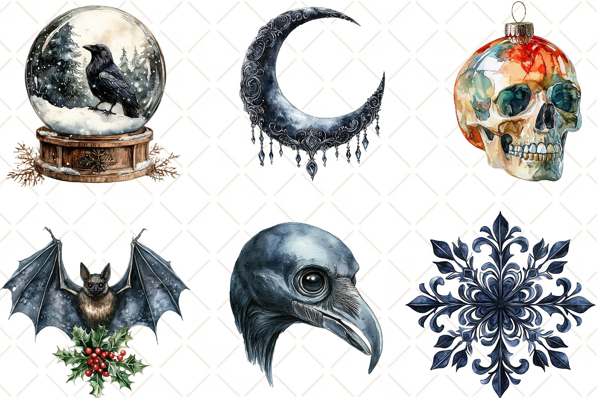 Gothic Christmas Clipart, an Illustration by Black Bird Studio (Photo 2 of 6)