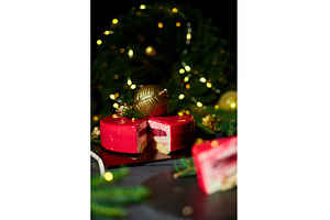 Layered Red and White Dessert Served, a Holiday Photo by IlliaBondarPhotography