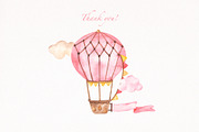 Hot air balloon pink watercolor, a Transportation Illustration by Marina Ermakova (Thumbnail 9 of 9)