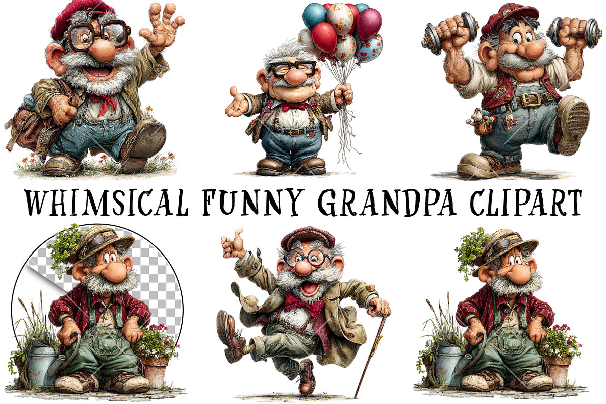Whimsical Funny Grandpa Clipart, an Illustration by OK Design (Photo 2 of 6)