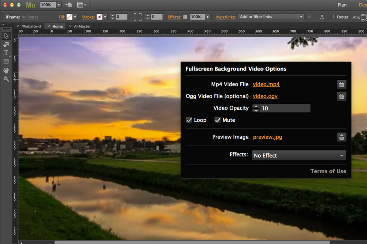 Fullscreen Background Video Widget, a Plug-in Add-On by MuseTemplatesPro (Photo 2 of 2)