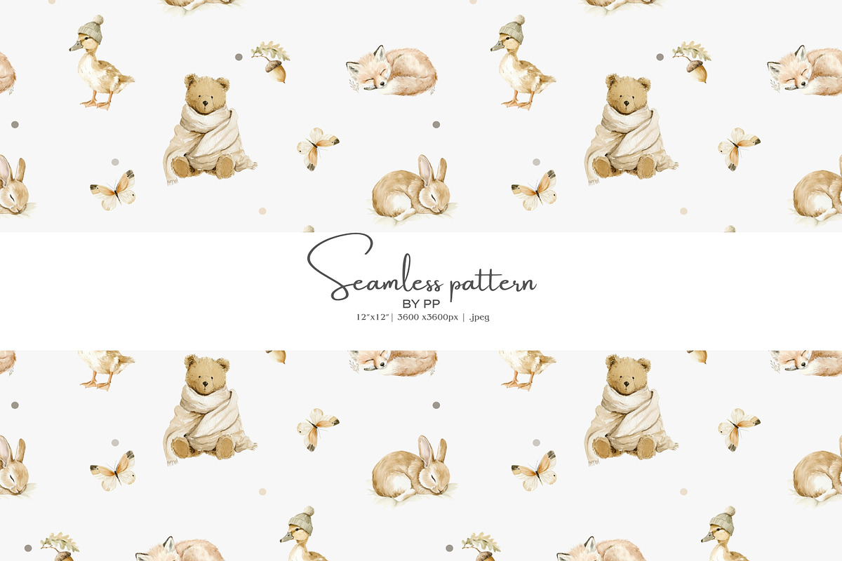 nursery woodland seamless pattern, a Pattern Graphic by Pink Studio Art (Photo 1 of 5)