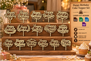 Birthday Cake Topper Laser Cut SVG