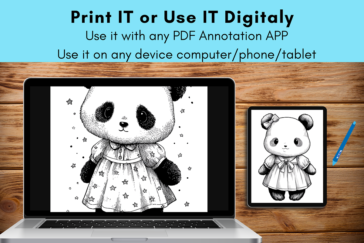 Cute Panda Coloring Pages for Kids, an Animal Illustration by LA Design (Photo 8 of 10)