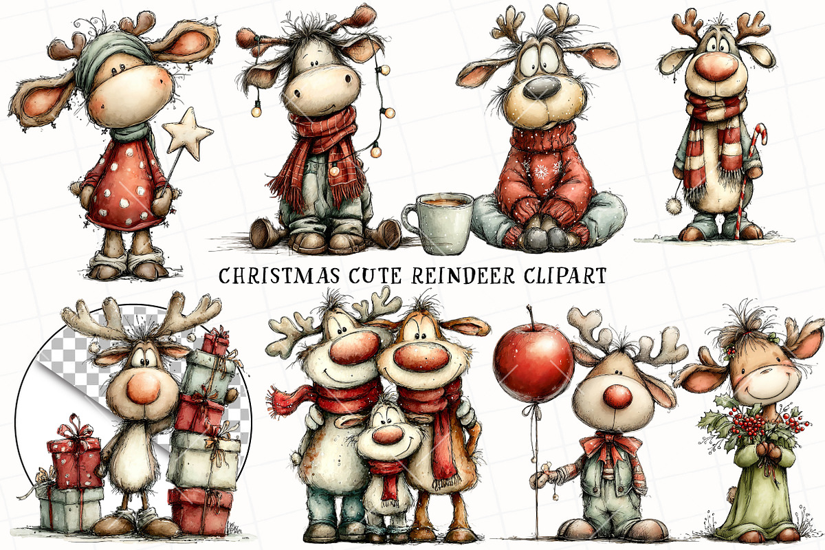 Christmas Cute Reindeer Clipart, an Illustration by OK Design (Photo 2 of 6)