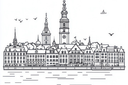 Copenhagen Skyline Cityscape Black a, an Abstract Photo by Pixeness