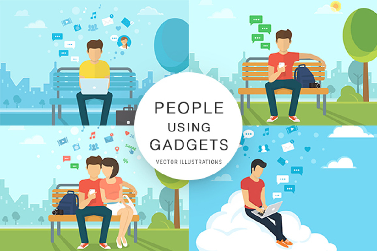 People using gadgets set of vectors, a Person Illustration by Julia Tim