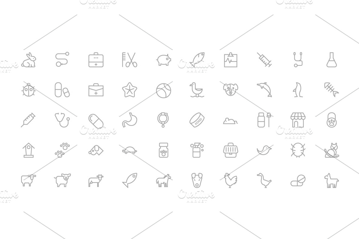 90 Veterinary Outline Icons preview 2