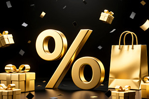 Golden Percentage Symbol with Gifts, a Business Photo by Rafoz