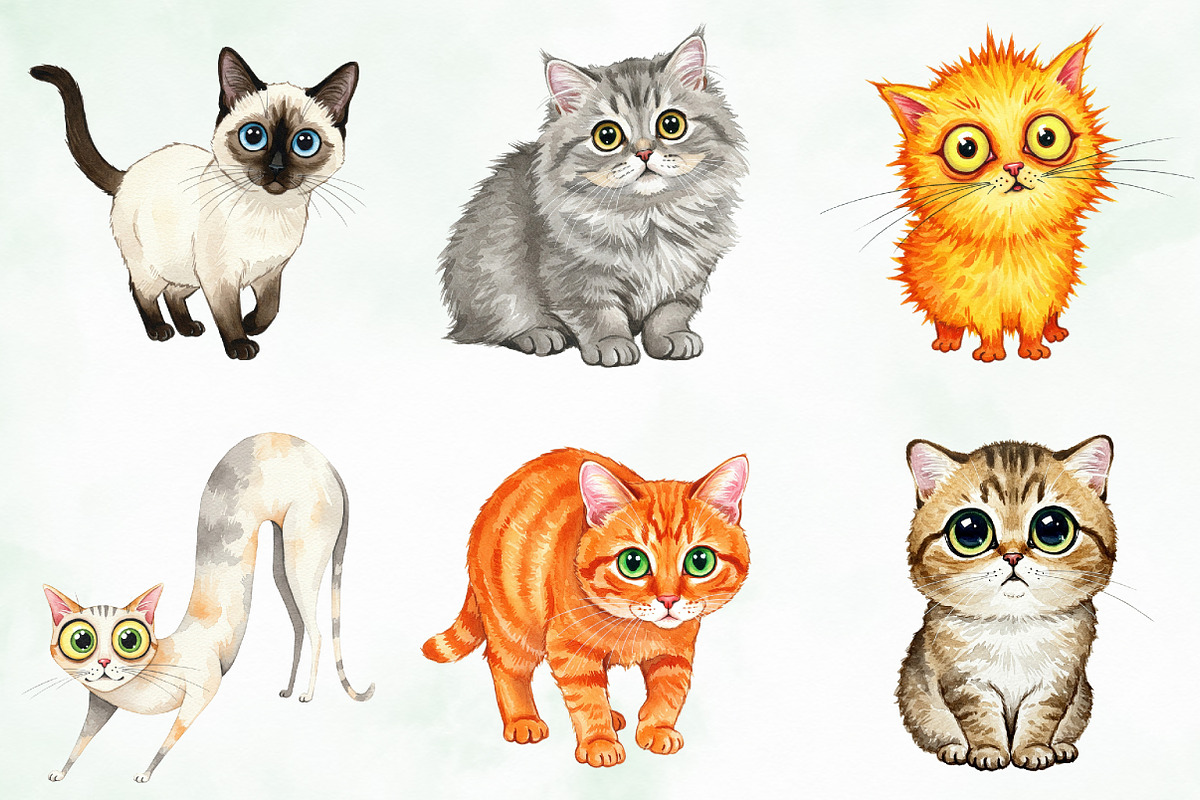 Watercolor Funny Quirky Cat Png, an Illustration by Creative Art (Photo 6 of 8)