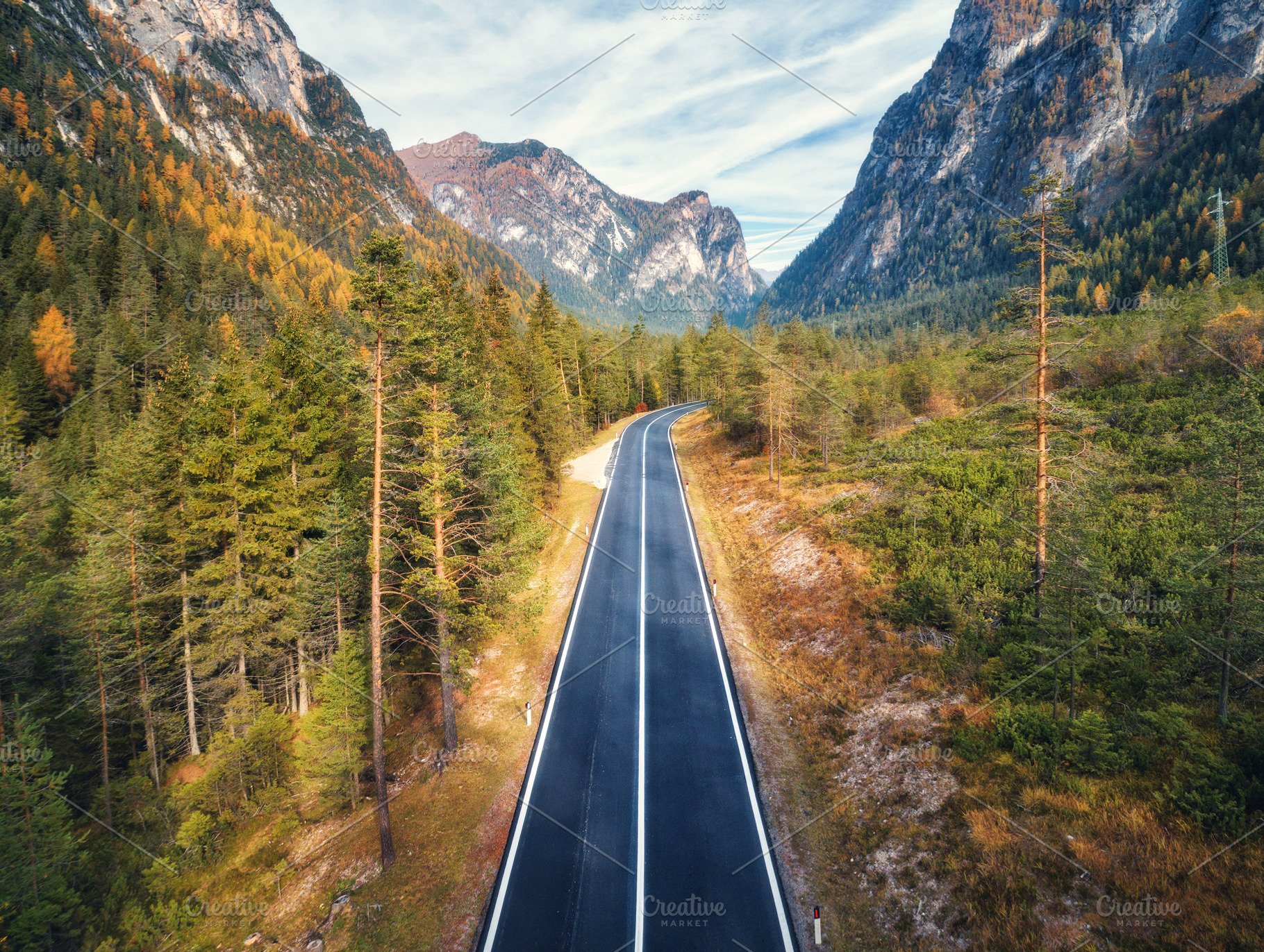 Aerial view of the road in mountain stock photo containing road and aerial, a Transportation Photo by den-belitsky
